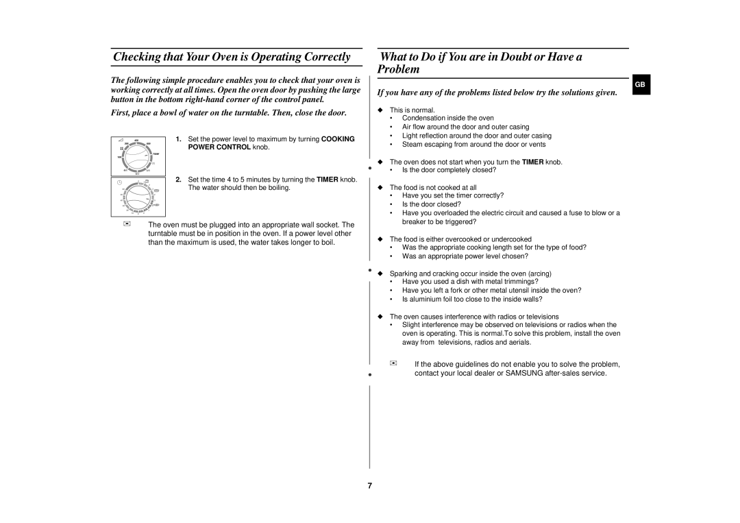 Samsung CE2618N/XEN manual Checking that Your Oven is Operating Correctly, What to Do if You are in Doubt or Have a Problem 