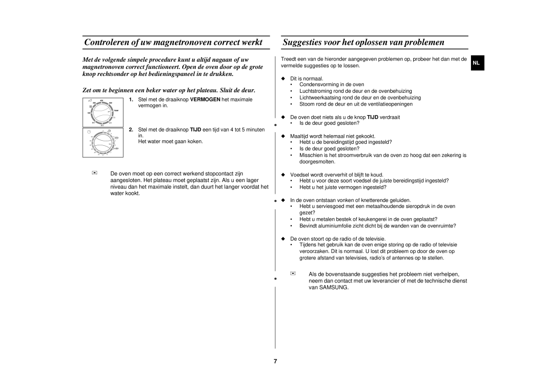 Samsung CE2618N/XEN manual Controleren of uw magnetronoven correct werkt, Suggesties voor het oplossen van problemen 