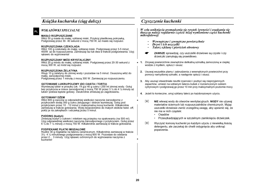 Samsung CE2618N/XEO manual Czyszczenie kuchenki, Wskazówki Specjalne 