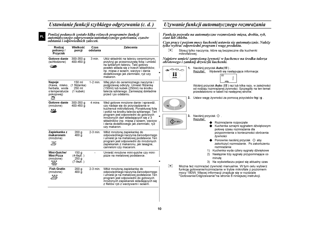 Samsung CE2638N/XEO manual Używanie funkcji automatycznego rozmrażania 