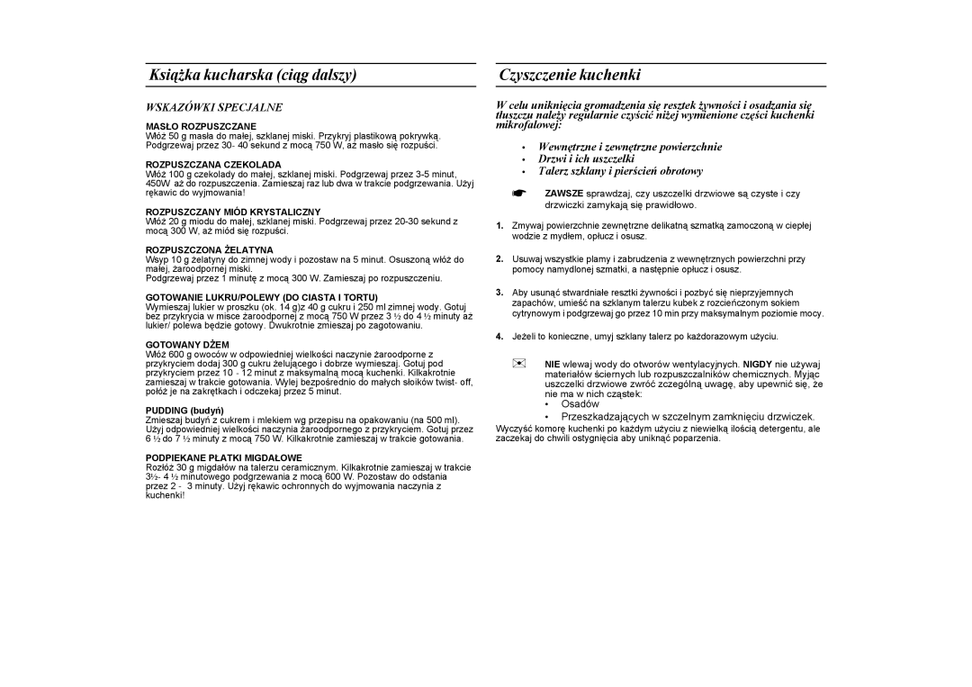 Samsung CE2638N/XEO manual Czyszczenie kuchenki, Wskazówki Specjalne 