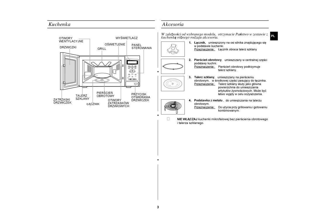 Samsung CE2638N/XEO manual Kuchenka, Akcesoria 