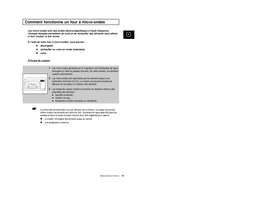 Samsung CE2713-V/XEF, CE2713-Y/XEF, CE2713/XEF, CE2713/XSV manual Comment fonctionne un four à micro-ondes 