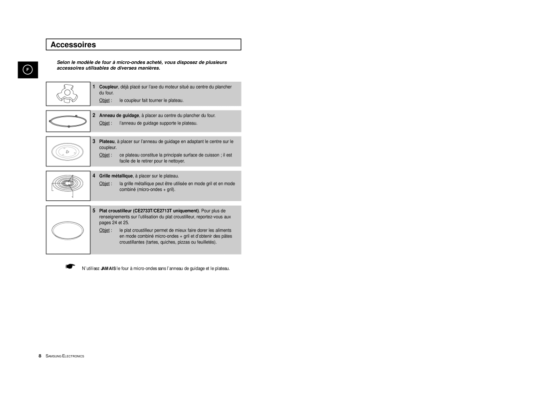 Samsung CE2713-Y/XEF, CE2713-V/XEF, CE2713/XEF, CE2713/XSV manual Accessoires 