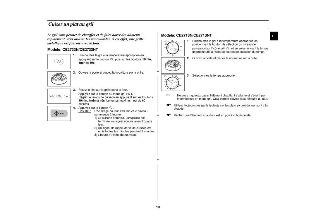 Samsung CE2713N/XEF, CE2713N-Y/XEF manual Cuisez un plat au gril 