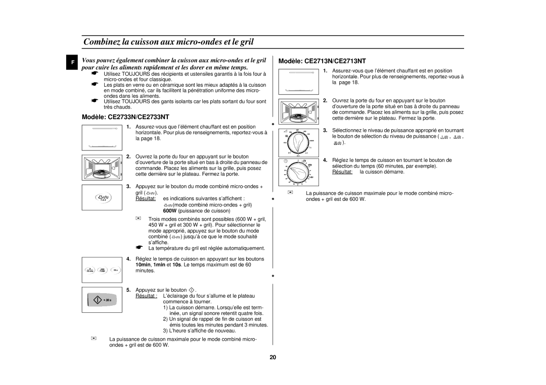 Samsung CE2713N-Y/XEF, CE2713N/XEF manual Combinez la cuisson aux micro-ondes et le gril 