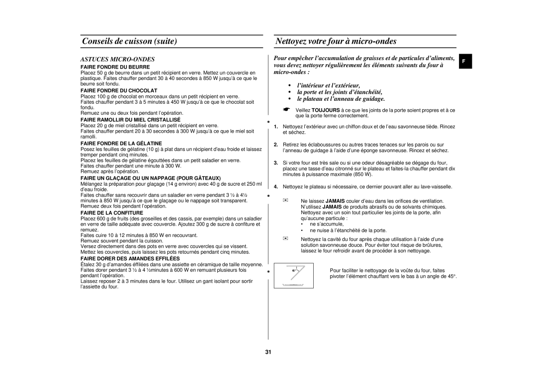 Samsung CE2713N/XEF, CE2713N-Y/XEF manual Nettoyez votre four à micro-ondes, Astuces MICRO-ONDES 