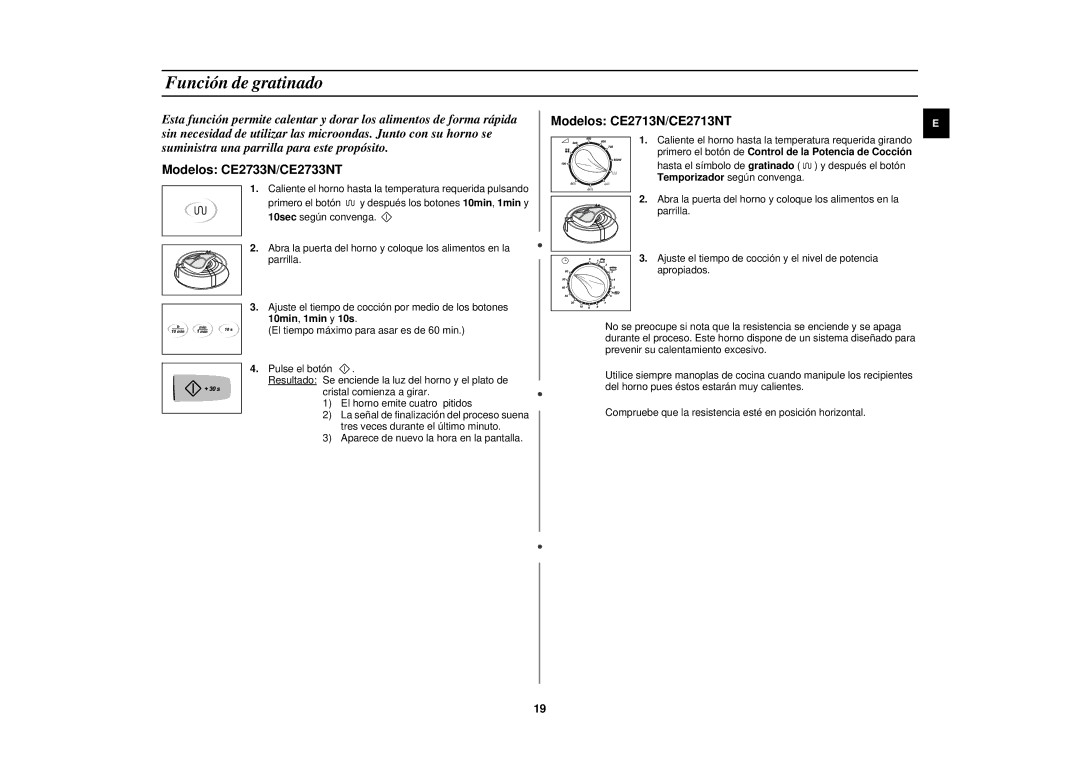 Samsung CE2713N/XEC manual Función de gratinado 