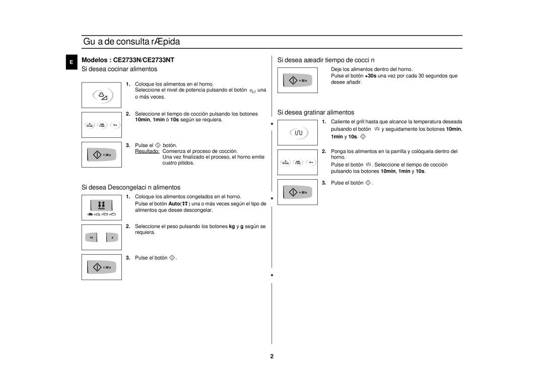 Samsung CE2713N/XEC manual Guía de consulta rápida, Modelos CE2733N/CE2733NT 