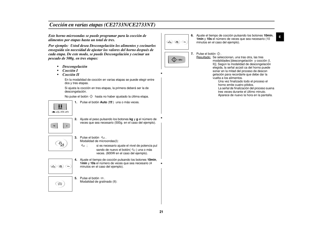 Samsung CE2713N/XEC manual Cocción en varias etapas CE2733N/CE2733NT 