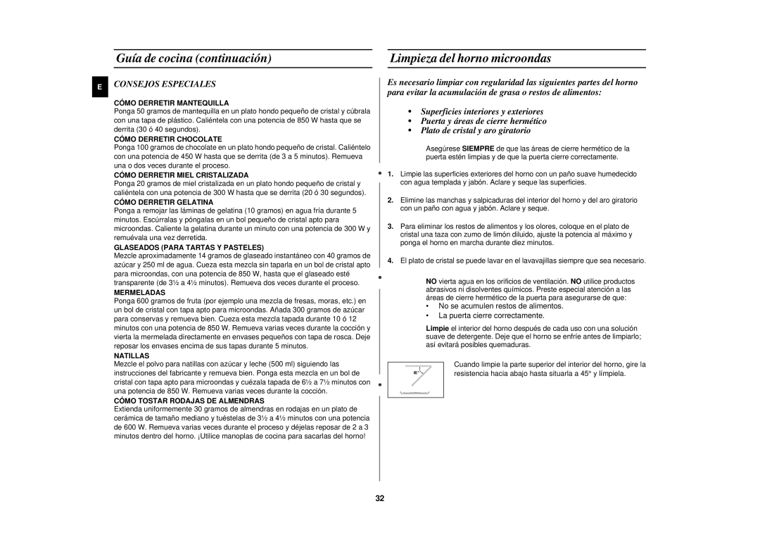 Samsung CE2713N/XEC manual Limpieza del horno microondas, Consejos Especiales 