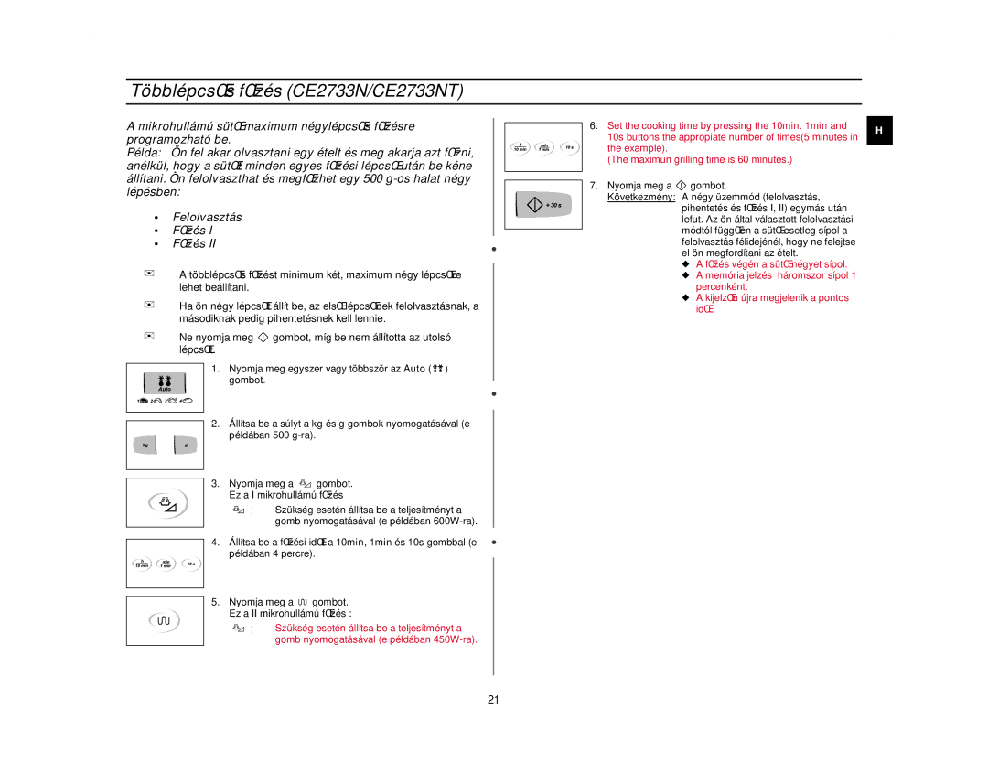 Samsung CE2713N/XEH manual TöbblépcsŒs fŒzés CE2733N/CE2733NT 