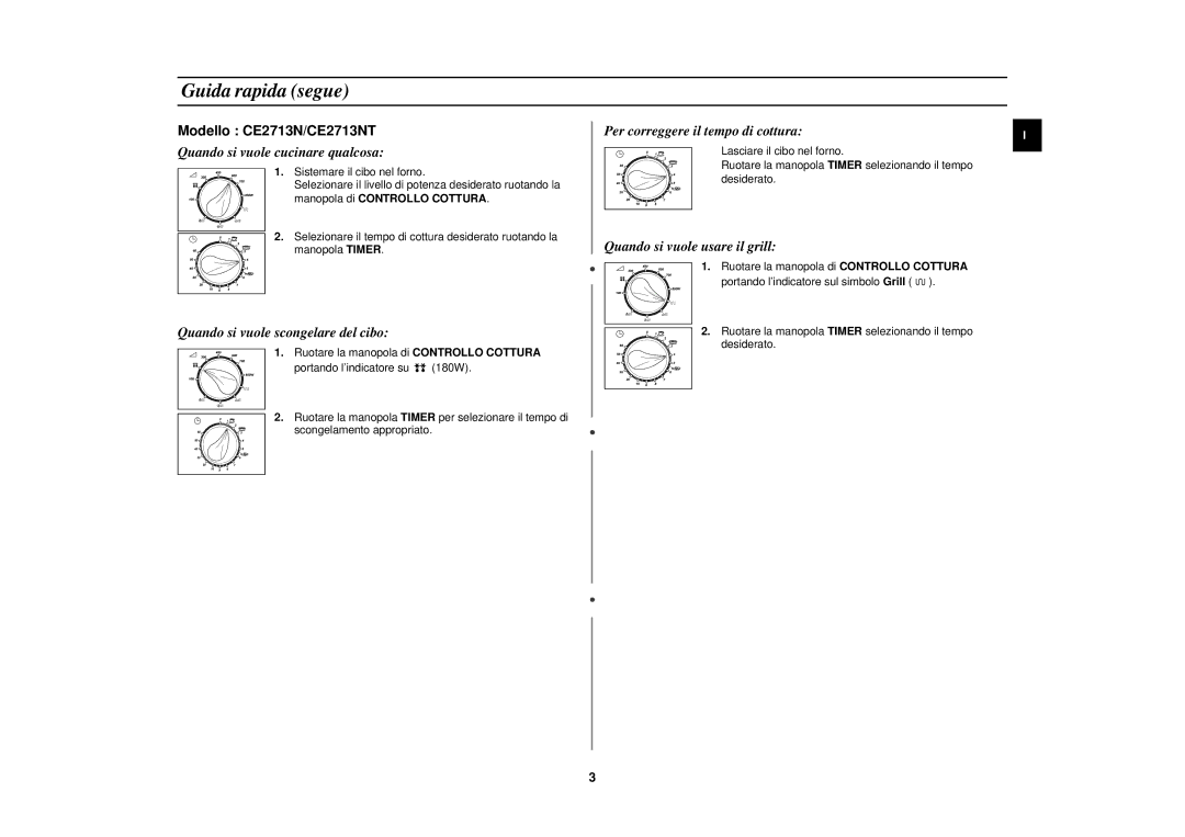 Samsung CE2713N/XET manual Guida rapida segue, Manopola di Controllo Cottura 