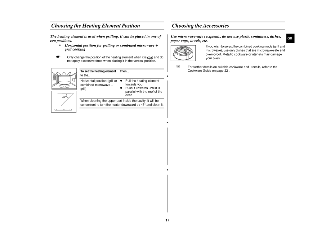 Samsung CE2713N/XET manual To set the heating element Then 