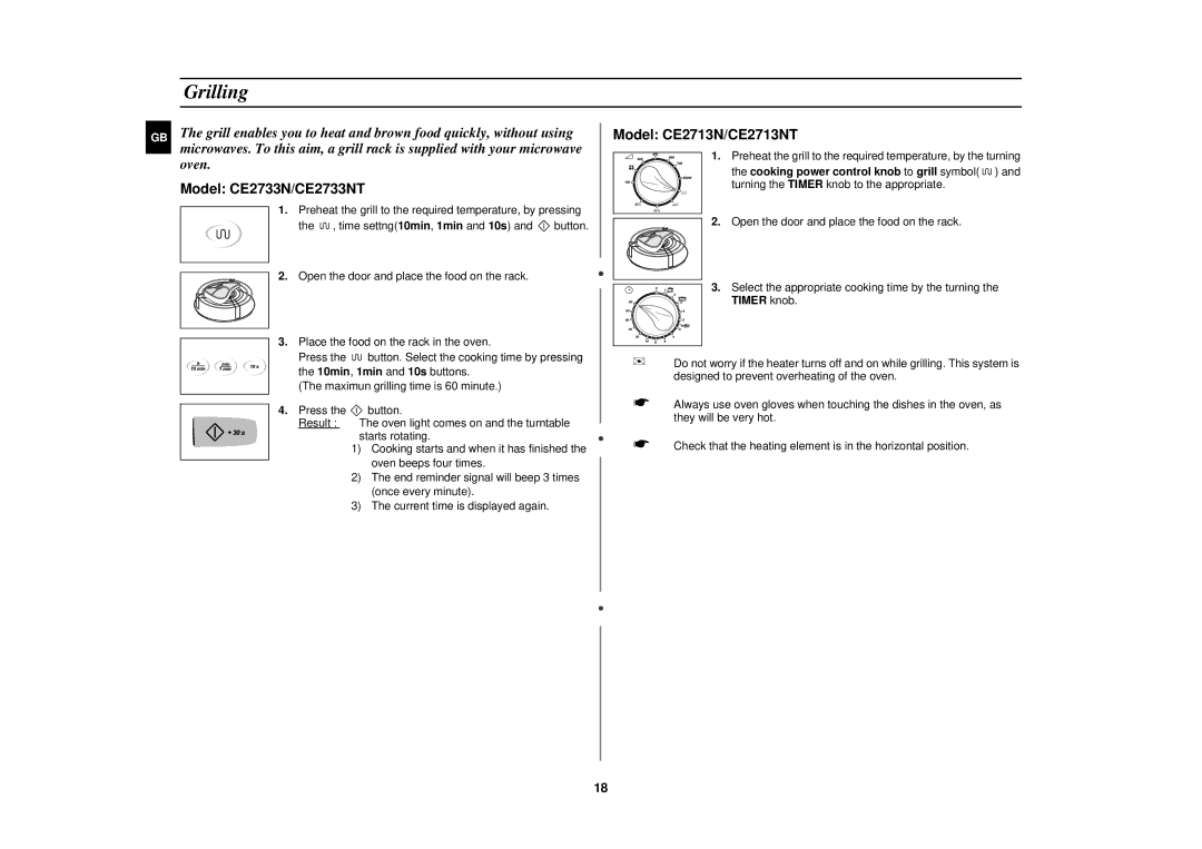 Samsung CE2713N/XET manual Grilling 