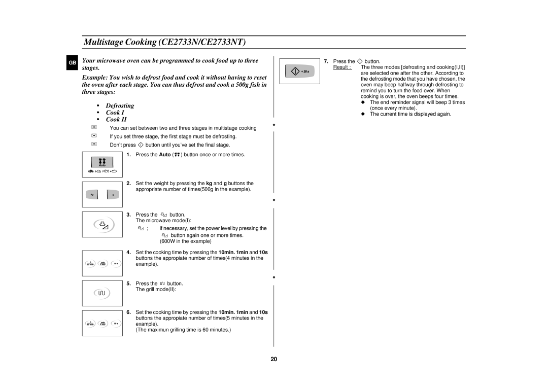 Samsung CE2713N/XET manual Multistage Cooking CE2733N/CE2733NT 