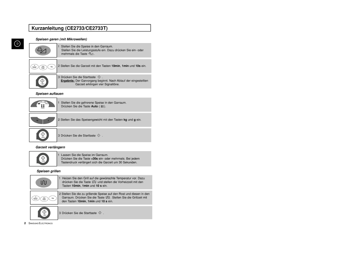 Samsung CE2713-B/XEG, CE2713T-M/XEG, CE2713T-B/XEG, CE2713-M/XEG Kurzanleitung CE2733/CE2733T, Speisen garen mit Mikrowellen 
