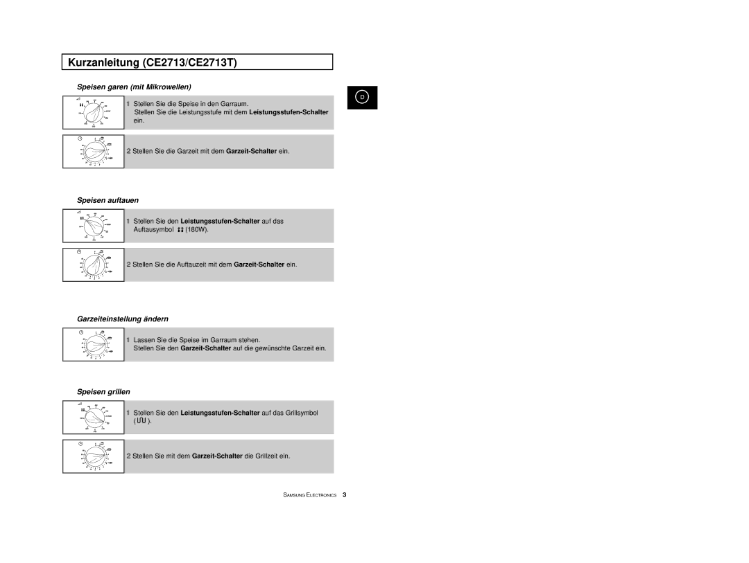 Samsung CE2713-M/XEG, CE2713T-M/XEG, CE2713T-B/XEG, CE2713-B/XEG Kurzanleitung CE2713/CE2713T, Garzeiteinstellung ändern 