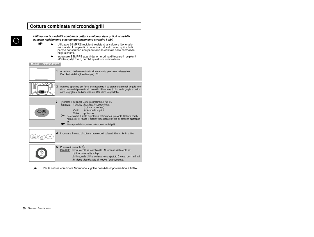 Samsung CE2713/XET manual Cottura combinata microonde/grill 