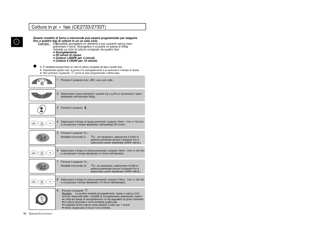 Samsung CE2713/XET manual Cottura in più fasi CE2733/2733T 