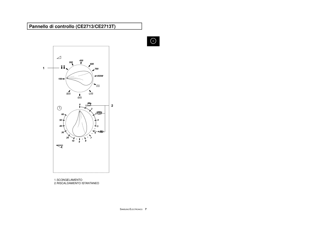 Samsung CE2713/XET manual Pannello di controllo CE2713/CE2713T 