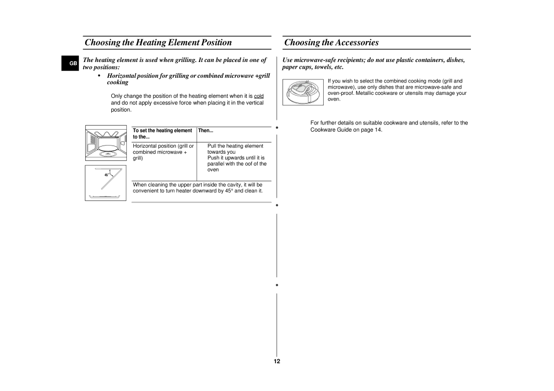 Samsung CE2717N/ERP manual To set the heating element Then 