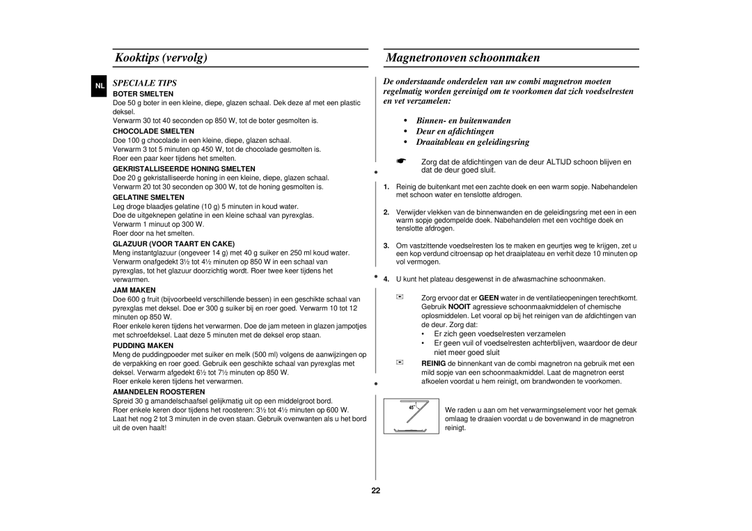 Samsung CE2717N/XEN manual Magnetronoven schoonmaken, NL Speciale Tips 