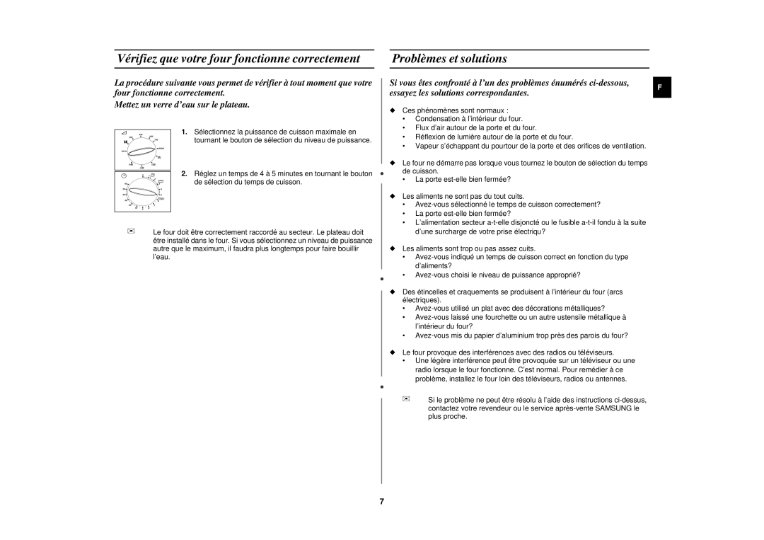 Samsung CE2719N-Y/XEF, CE2719N/XEF manual Vérifiez que votre four fonctionne correctement, Problèmes et solutions 