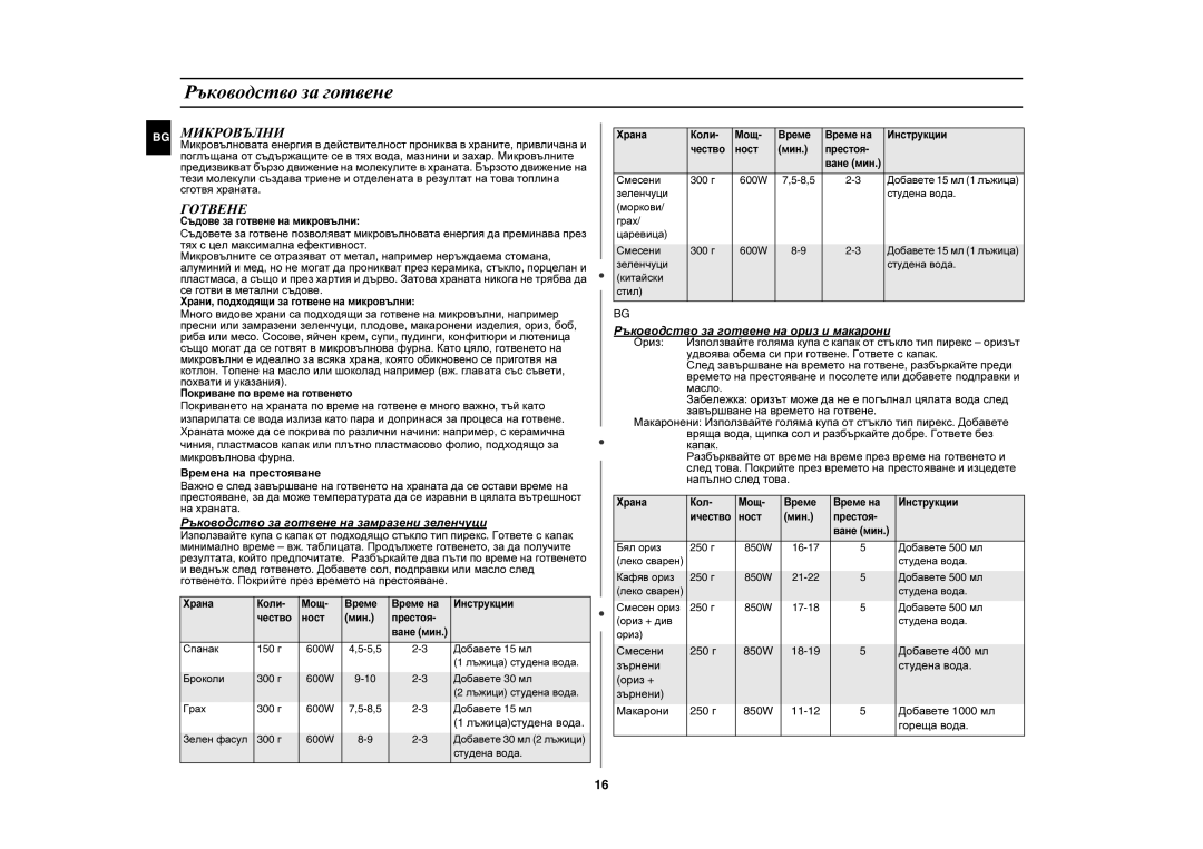 Samsung CE2727N-S/BOL, CE2727N/BOL manual Ръководство за готвене, Микровълни, Готвене 