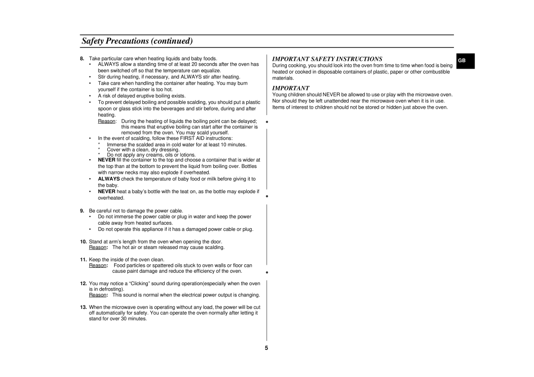 Samsung CE2727N/XEG, CE2727N-S/XEG manual Safety Precautions, Important Safety Instructions 