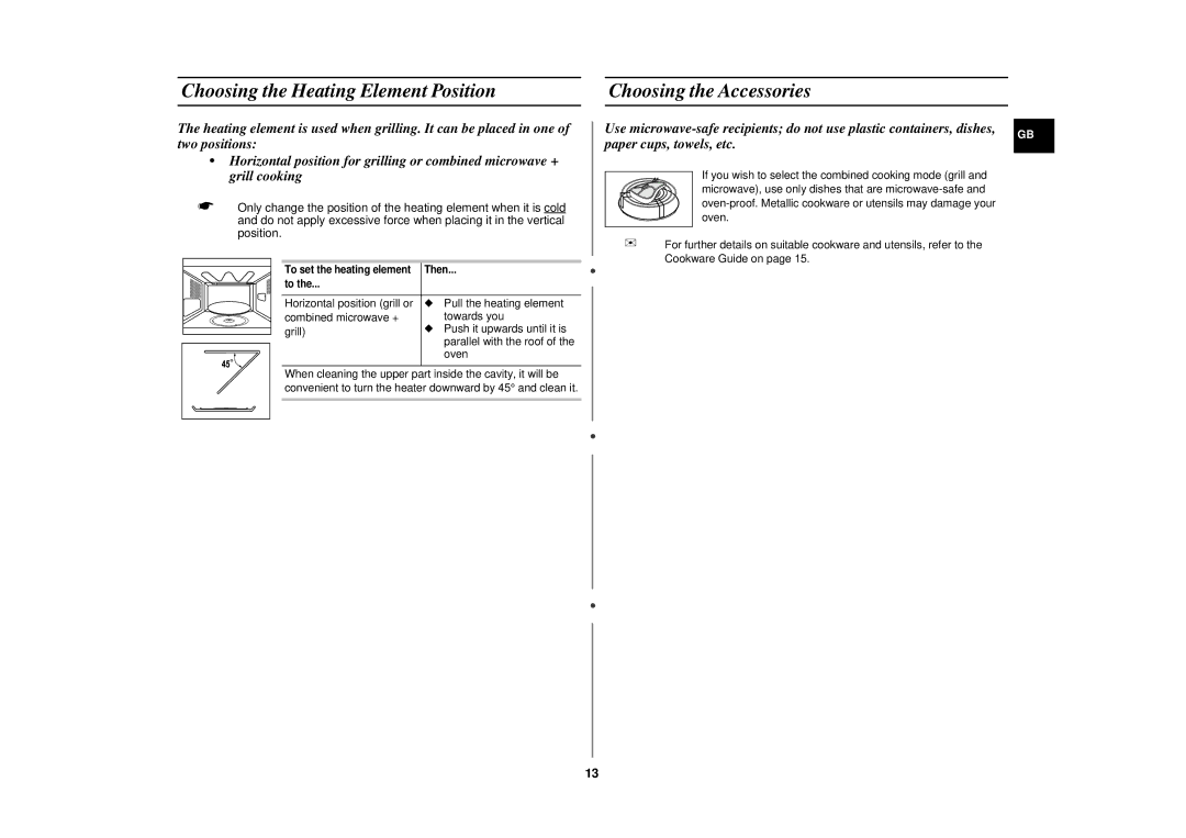 Samsung CE2727N/XEG, CE2727N-S/XEG manual To set the heating element Then 