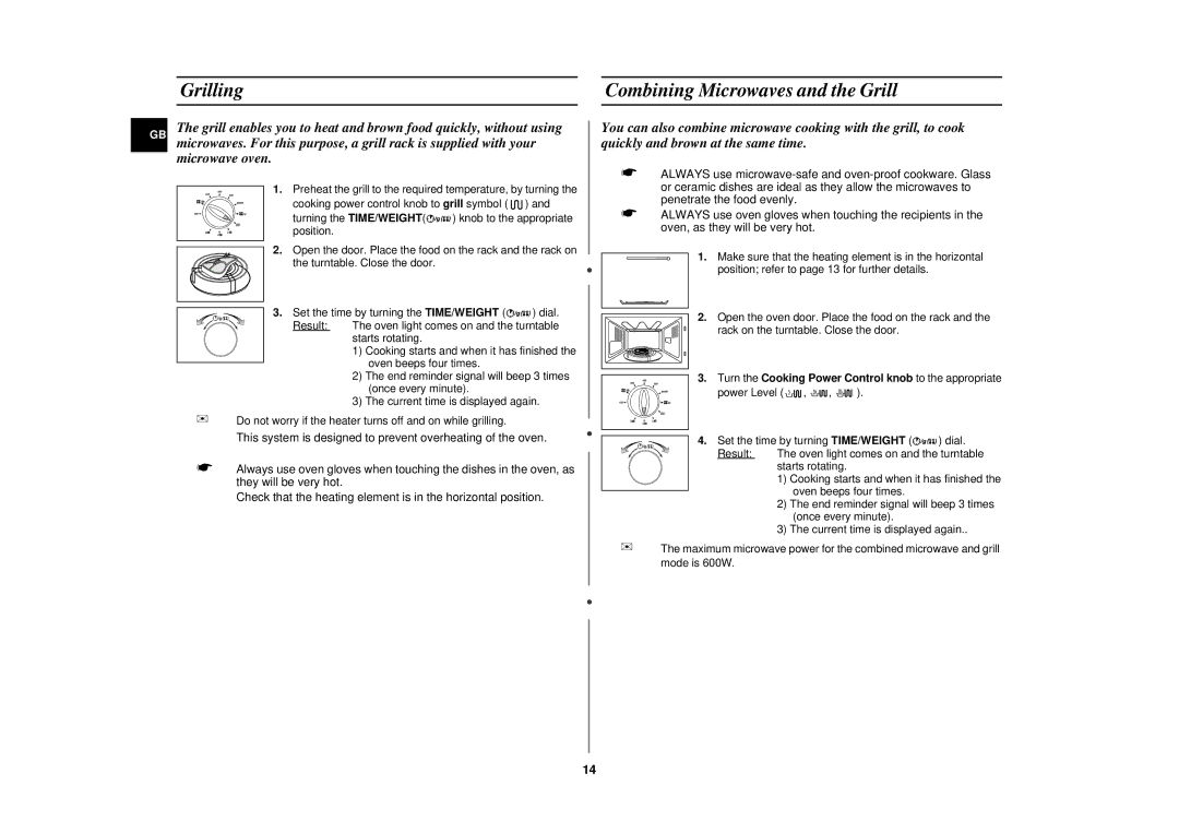 Samsung CE2727N-S/XEG, CE2727N/XEG manual Grilling Combining Microwaves and the Grill, Microwave oven 