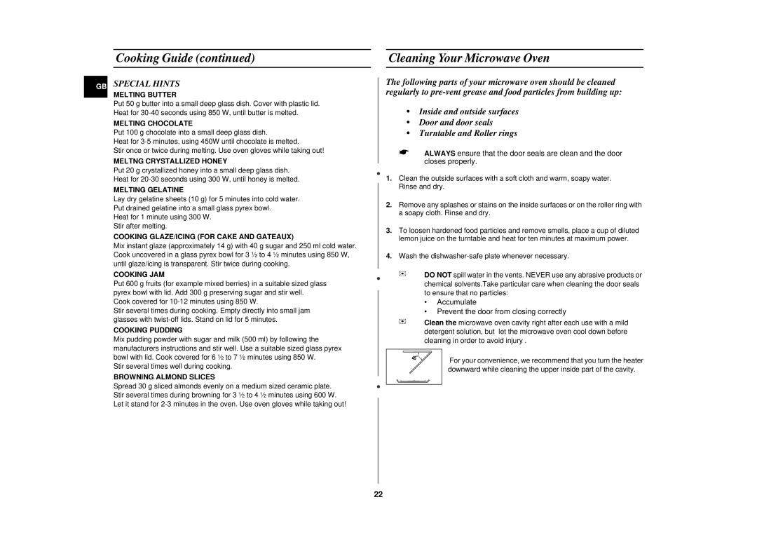 Samsung CE2727N-S/XEG, CE2727N/XEG manual Cleaning Your Microwave Oven, GB Special Hints 