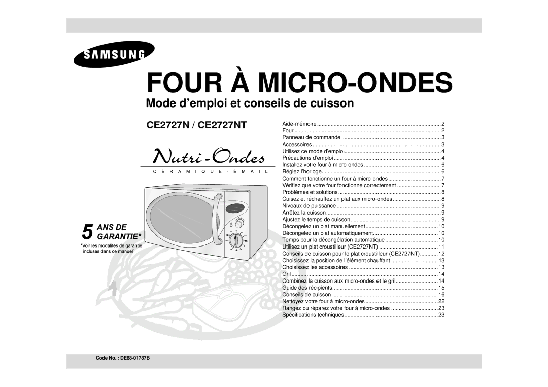 Samsung CE2727N/XEF manual Four À MICRO-ONDES 