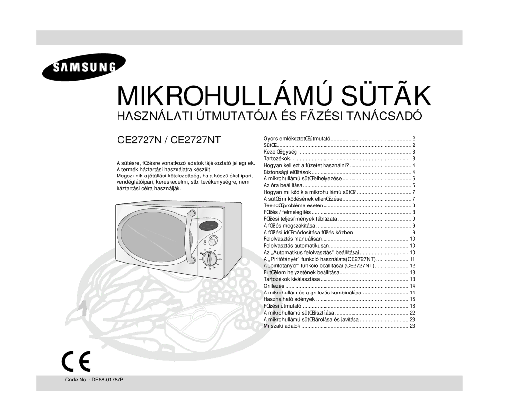 Samsung CE2717N/XEH, CE2727N/XEH manual Mikrohullámú Sütãk, Mikrohullám és a grillezés kombinálása 