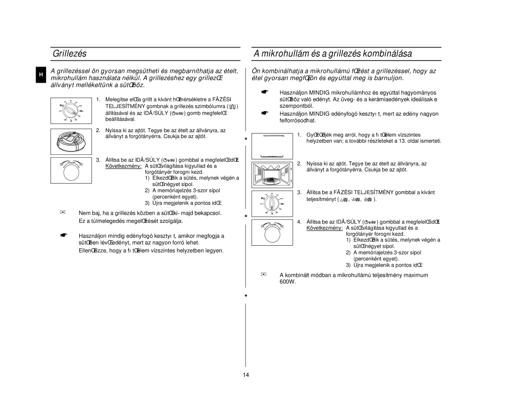 Samsung CE2727N/XEH, CE2717N/XEH manual Grillezés, Mikrohullám és a grillezés kombinálása 