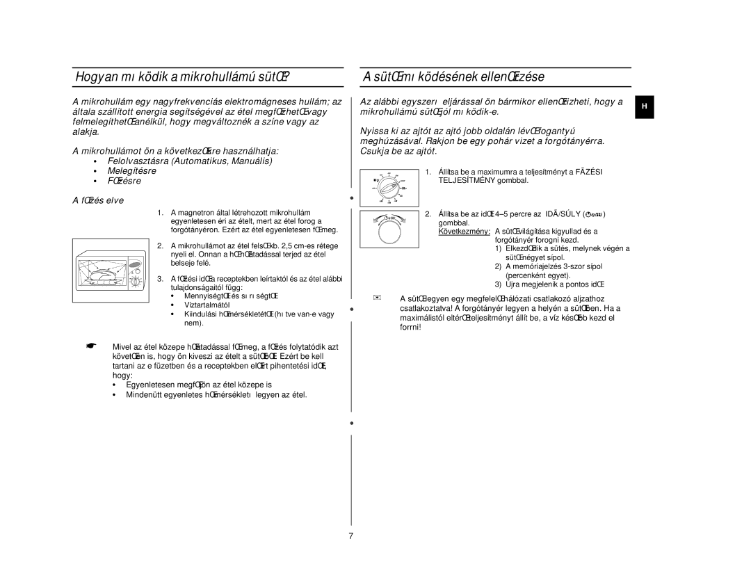 Samsung CE2717N/XEH, CE2727N/XEH manual Hogyan mıködik a mikrohullámú sütŒ?, SütŒ mıködésének ellenŒrzése 