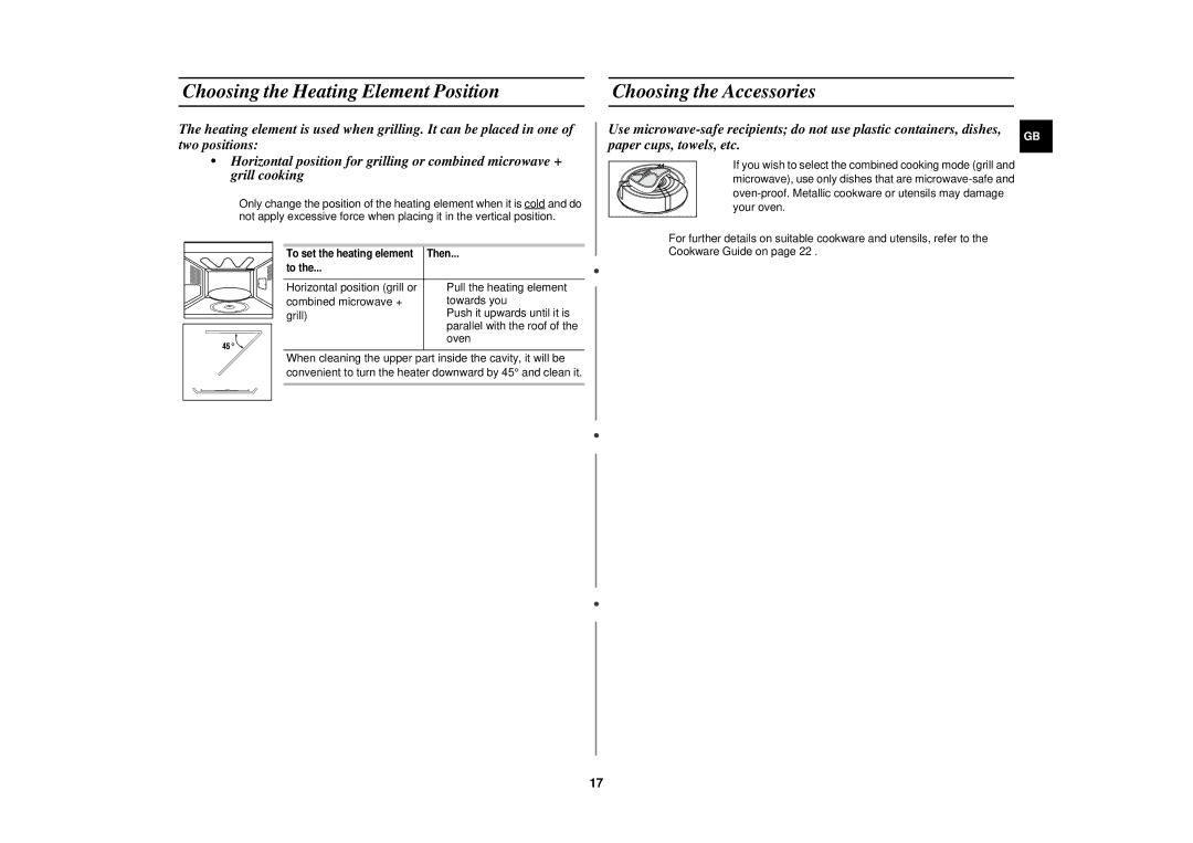 Samsung CE2733N/ELE manual To set the heating element Then 