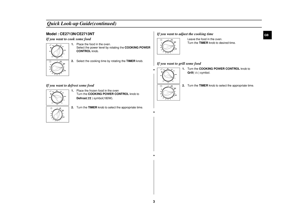 Samsung CE2733N/ELE manual Turn the Cooking Power Control knob to Grill symbol 