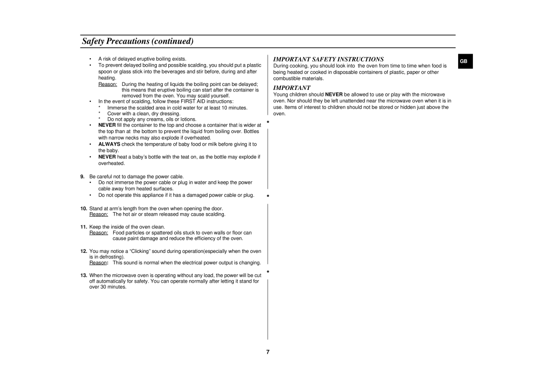 Samsung CE2733N/ELE manual Important Safety Instructions 