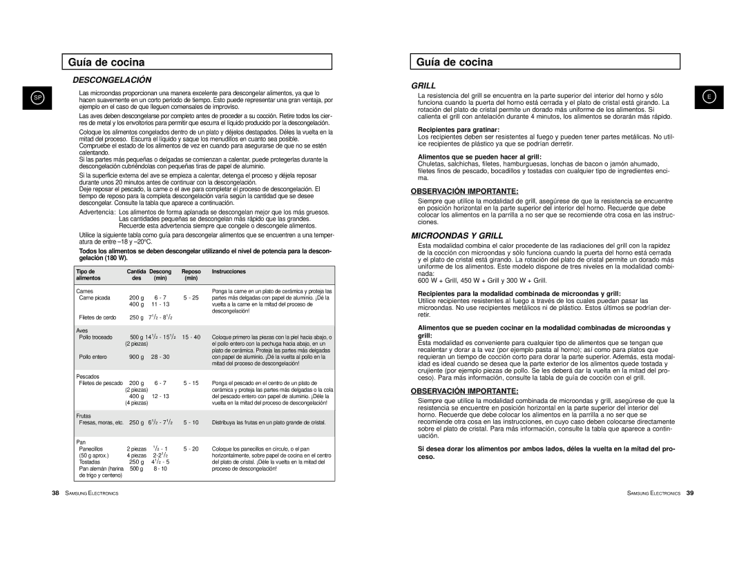 Samsung CE2774-GR/XEC, CE2774-B/XEC, CE2774-D/XEC manual Recipientes para gratinar, Alimentos que se pueden hacer al grill 