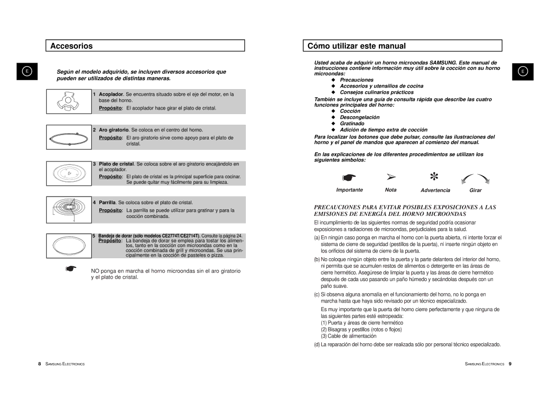 Samsung CE2774-B/XEC, CE2774-D/XEC, CE2774/XEC, CE2774-GR/XEC Accesorios, Cómo utilizar este manual 