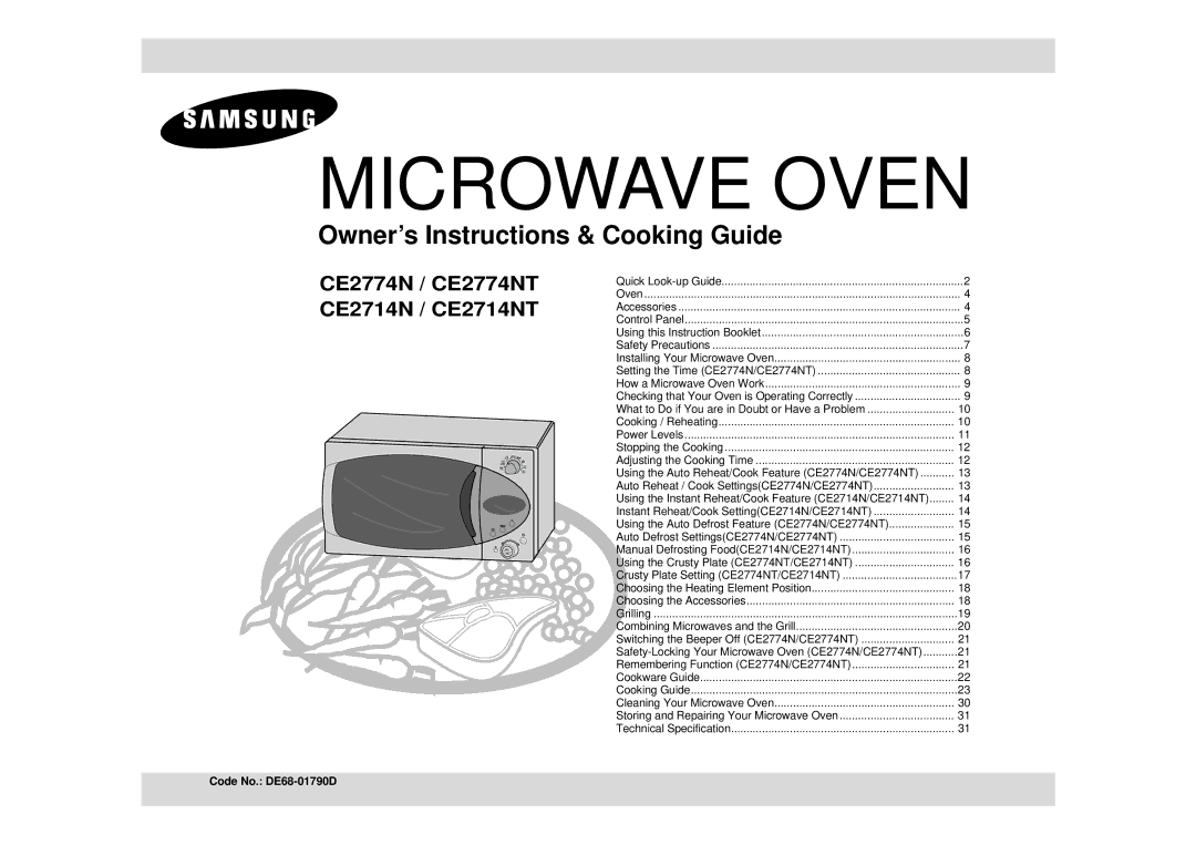 Samsung CE2714NT, CE2774NT manual Microwave Oven, Code No. DE68-01790D 