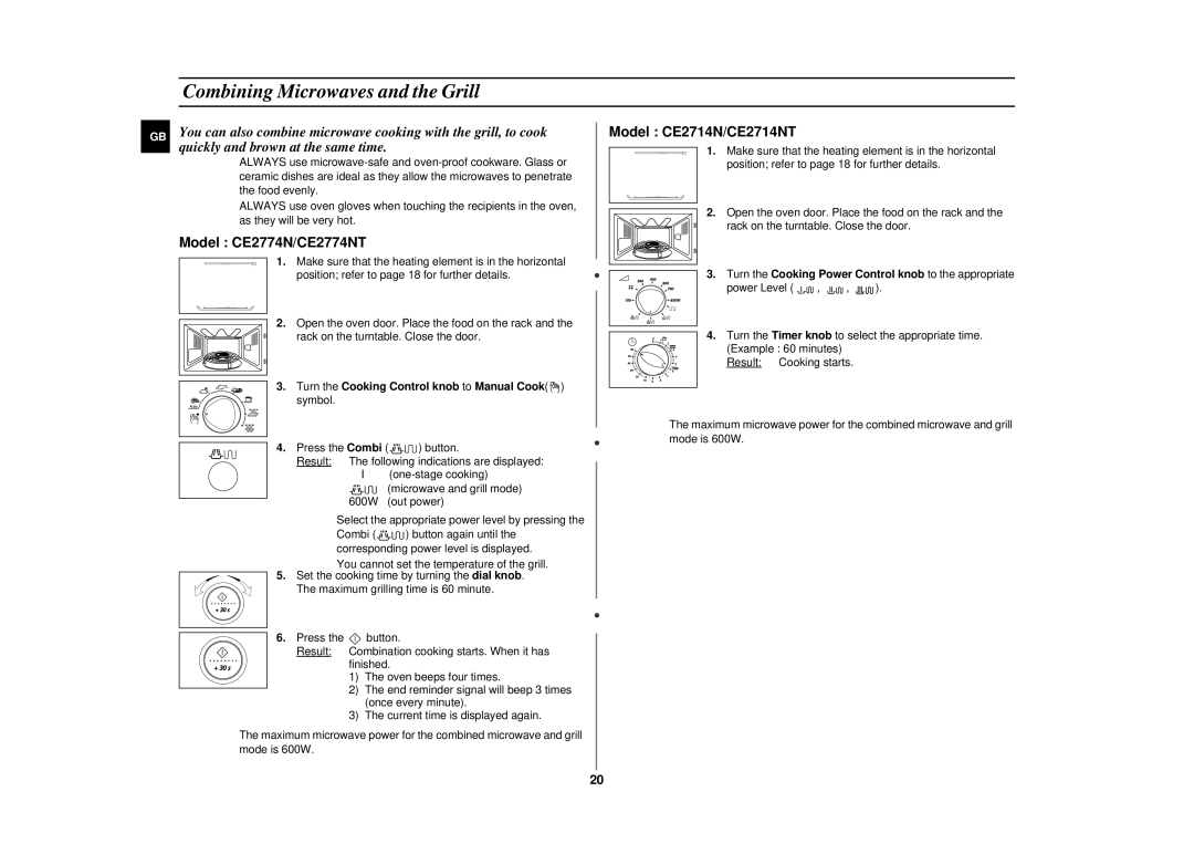 Samsung CE2774NT, CE2714NT manual Combining Microwaves and the Grill, Quickly and brown at the same time 