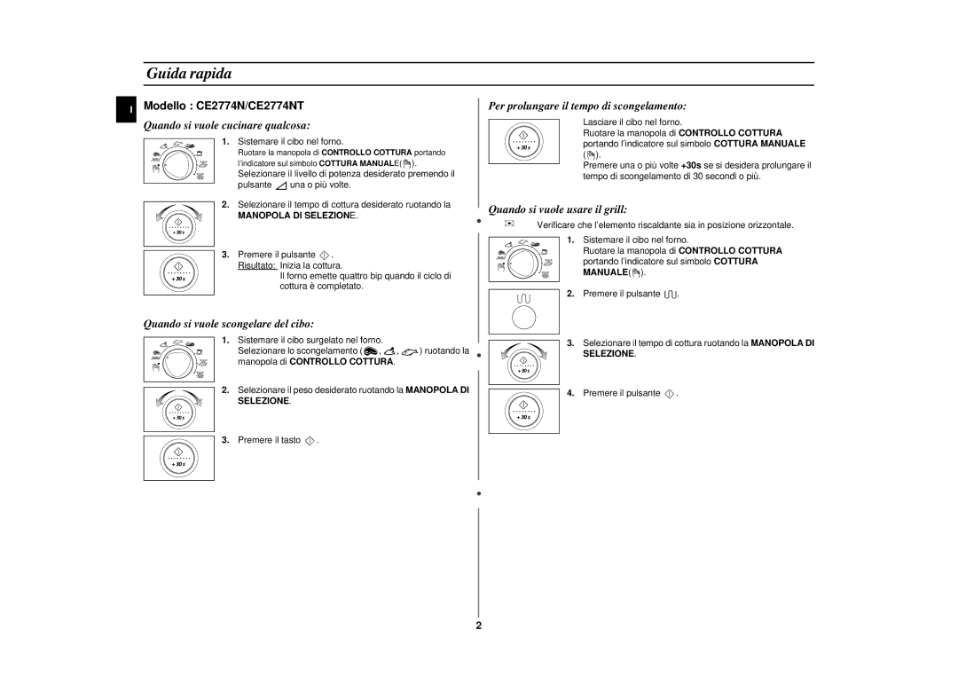 Samsung CE2774N/XET manual Guida rapida, Manopola di Controllo Cottura 