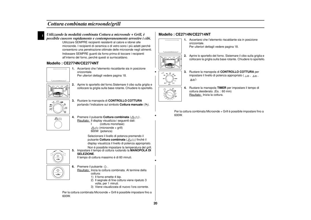 Samsung CE2774N/XET manual Cottura combinata microonde/grill 