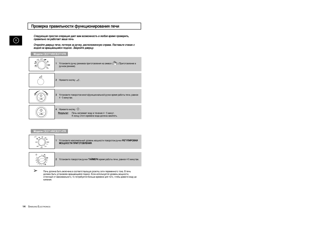 Samsung CE2774R-US/BWT, CE2774R/BWT, CE2774R-1/BWT manual Ó‚ÂÍ‡ Ô‡‚ËÎ¸ÌÓÒÚË ÙÛÌÍˆËÓÌËÓ‚‡ÌËﬂ ÔÂ˜Ë, ÅÓ‰ÂÎË CE2774R/CE2774TR 