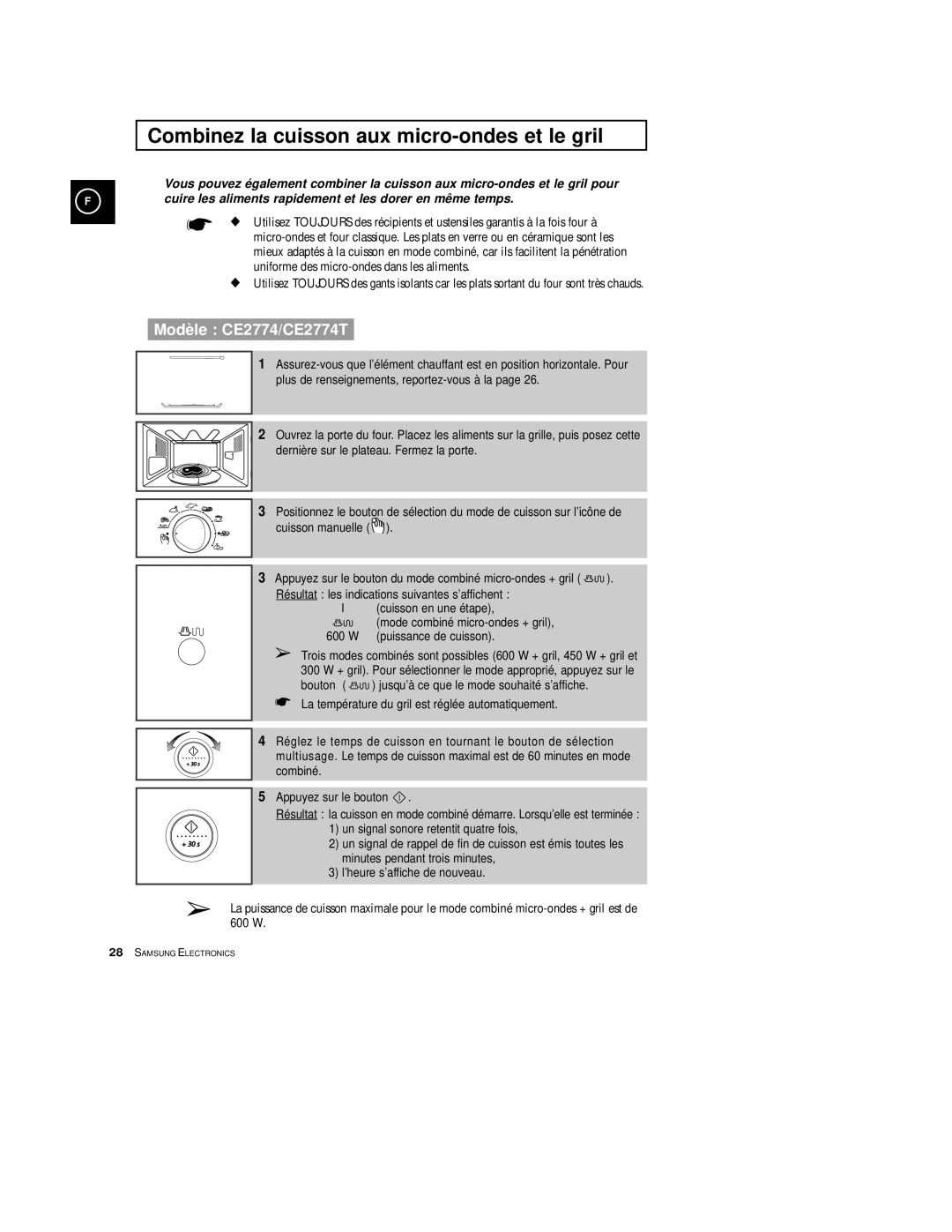 Samsung CE2774/XEF, CE2774-1/XEF manual Combinez la cuisson aux micro-ondes et le gril 