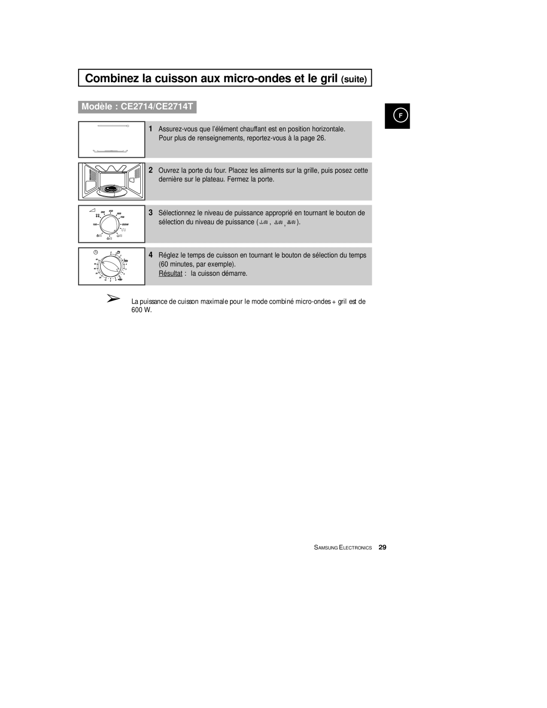 Samsung CE2774-1/XEF, CE2774/XEF manual Combinez la cuisson aux micro-ondes et le gril suite 