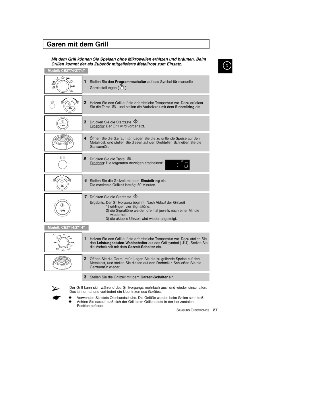 Samsung CE2774/XEG, CE2774-C/XEG, CE2774-M/XEG manual Garen mit dem Grill, Modell CE2774/2774T 